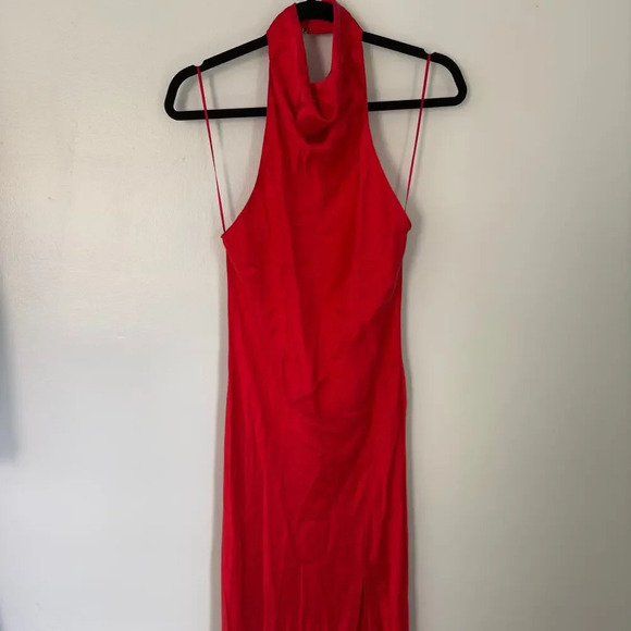 Amanda Uprichard Marla Red Halter Slip Dress Size L Cocktail Maxi Revolve - Picture 3 of 10